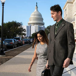 Mason students in downtown D.C. with the Capitol Building behind them