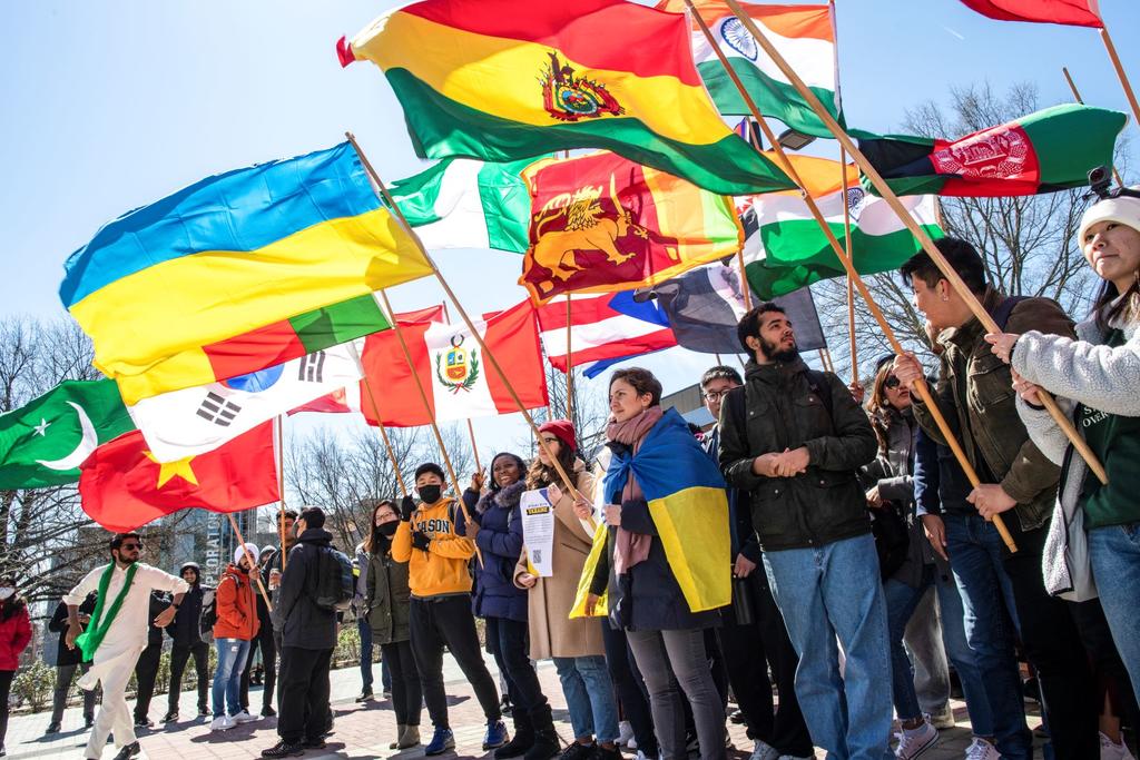 Student participating in flag parade