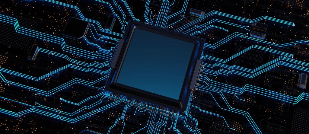 A computer chip with connections coming out of it.